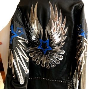 Diesel Black Gold Leather Jacket with Embellished Wings 40 (IT)